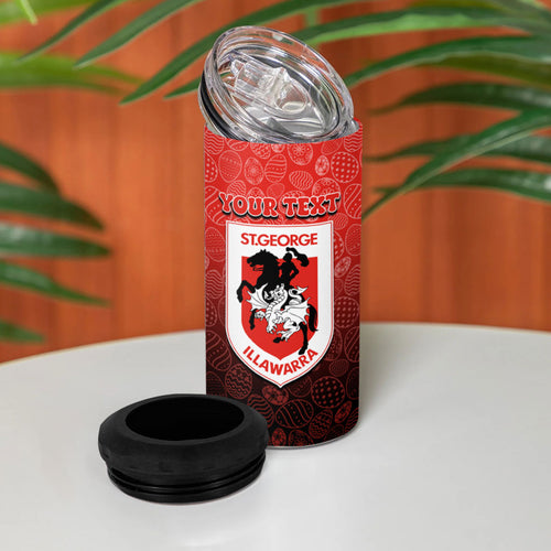 Personalized St. George Illawarra Dragons 4 in 1 Can Cooler Tumbler Easter Mascot - Colorful Eggs Cartoon Style