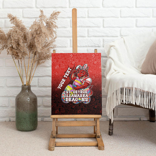 Personalized St. George Illawarra Dragons Canvas Wall Art Easter Mascot - Colorful Eggs Cartoon Style