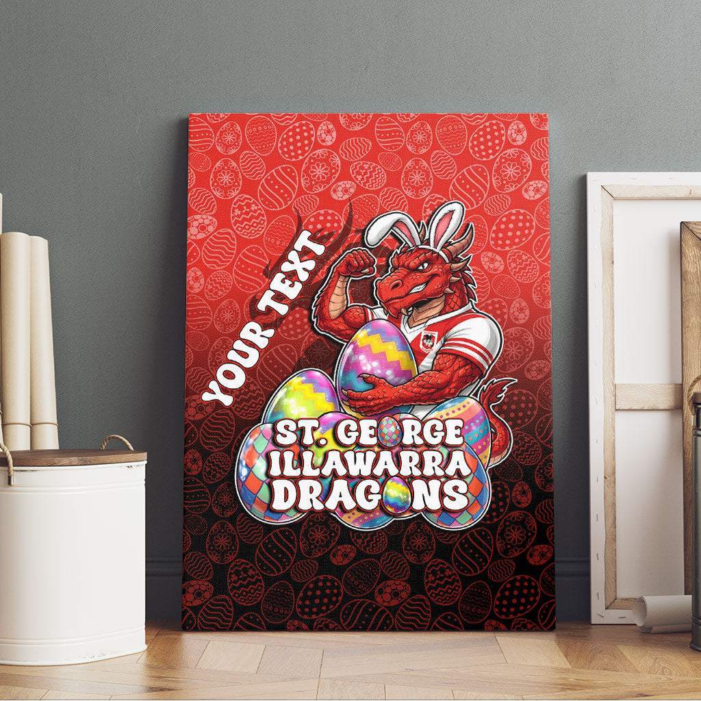 Personalized St. George Illawarra Dragons Canvas Wall Art Easter Mascot - Colorful Eggs Cartoon Style