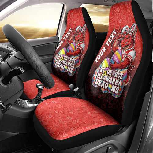 Personalized St. George Illawarra Dragons Car Seat Cover Easter Mascot - Colorful Eggs Cartoon Style