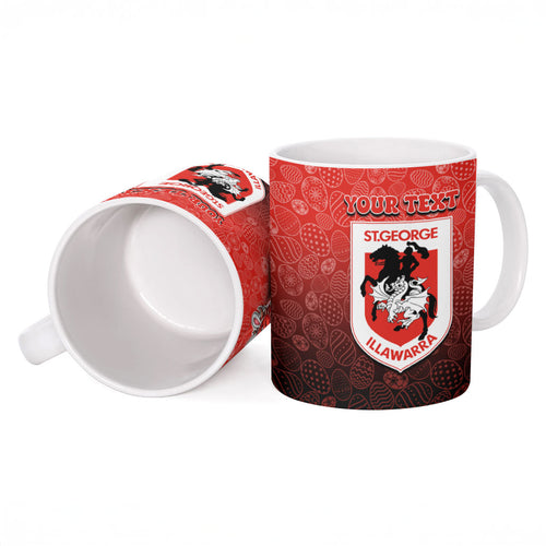 Personalized St. George Illawarra Dragons Ceramic Mug Easter Mascot - Colorful Eggs Cartoon Style