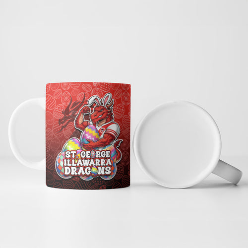 Personalized St. George Illawarra Dragons Ceramic Mug Easter Mascot - Colorful Eggs Cartoon Style