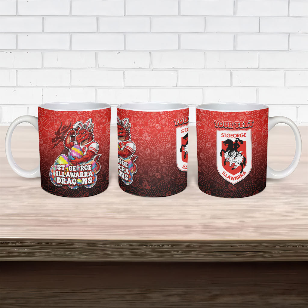 Personalized St. George Illawarra Dragons Ceramic Mug Easter Mascot - Colorful Eggs Cartoon Style
