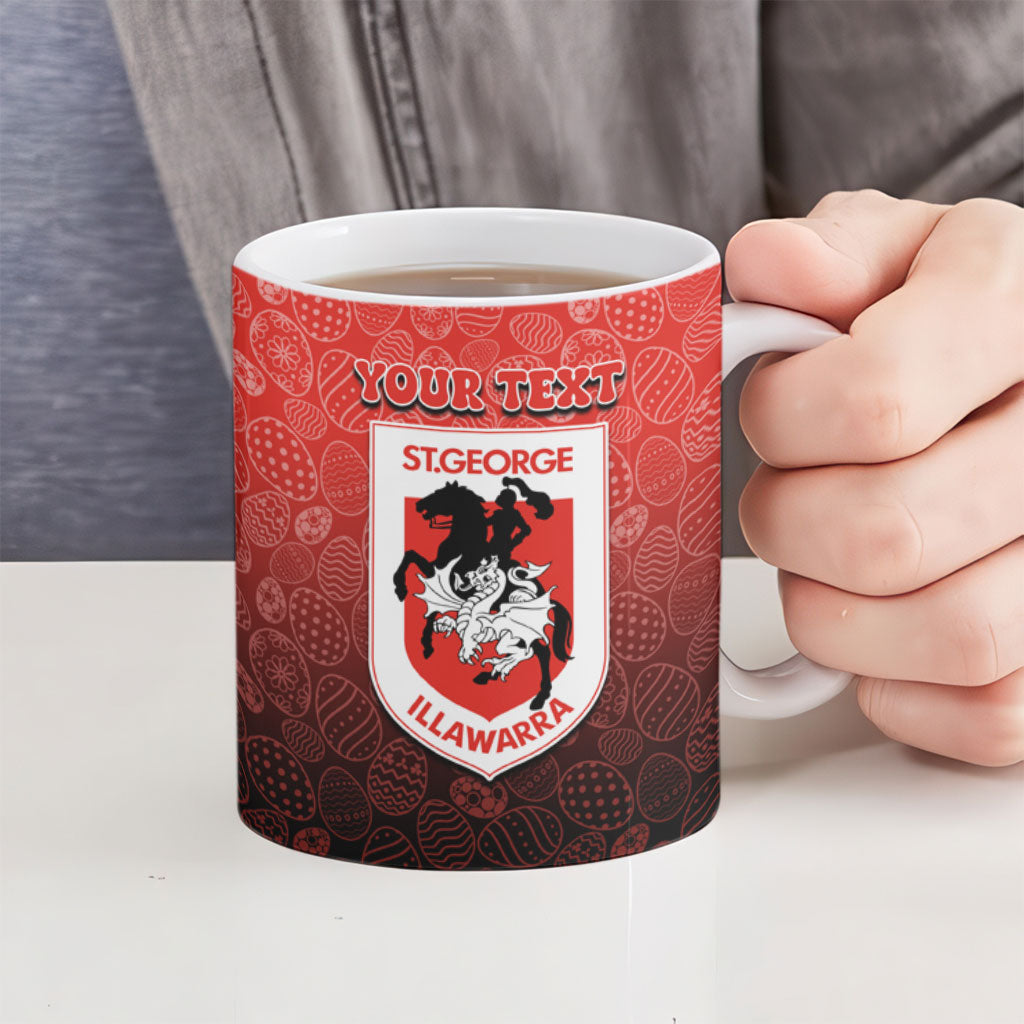 Personalized St. George Illawarra Dragons Ceramic Mug Easter Mascot - Colorful Eggs Cartoon Style