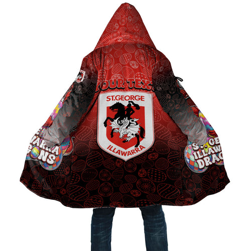 Personalized St. George Illawarra Dragons Cloak Easter Mascot - Colorful Eggs Cartoon Style