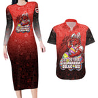 Personalized St. George Illawarra Dragons Couples Matching Long Sleeve Bodycon Dress and Hawaiian Shirt Easter Mascot - Colorful Eggs Cartoon Style