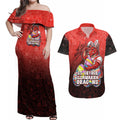 Personalized St. George Illawarra Dragons Couples Matching Off Shoulder Maxi Dress and Hawaiian Shirt Easter Mascot - Colorful Eggs Cartoon Style