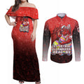 Personalized St. George Illawarra Dragons Couples Matching Off Shoulder Maxi Dress and Long Sleeve Button Shirt Easter Mascot - Colorful Eggs Cartoon Style