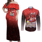 Personalized St. George Illawarra Dragons Couples Matching Off Shoulder Maxi Dress and Long Sleeve Button Shirt Easter Mascot - Colorful Eggs Cartoon Style