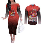 Personalized St. George Illawarra Dragons Couples Matching Off The Shoulder Long Sleeve Dress and Long Sleeve Button Shirt Easter Mascot - Colorful Eggs Cartoon Style
