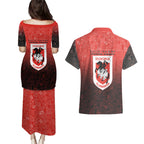 Personalized St. George Illawarra Dragons Couples Matching Puletasi and Hawaiian Shirt Easter Mascot - Colorful Eggs Cartoon Style