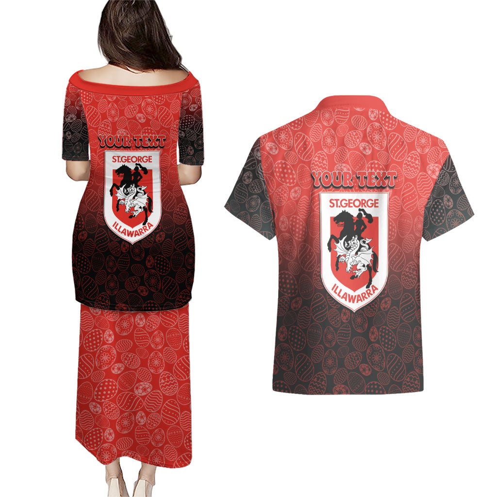 Personalized St. George Illawarra Dragons Couples Matching Puletasi and Hawaiian Shirt Easter Mascot - Colorful Eggs Cartoon Style