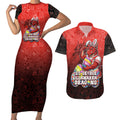 Personalized St. George Illawarra Dragons Couples Matching Short Sleeve Bodycon Dress and Hawaiian Shirt Easter Mascot - Colorful Eggs Cartoon Style