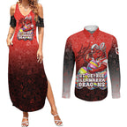 Personalized St. George Illawarra Dragons Couples Matching Summer Maxi Dress and Long Sleeve Button Shirt Easter Mascot - Colorful Eggs Cartoon Style