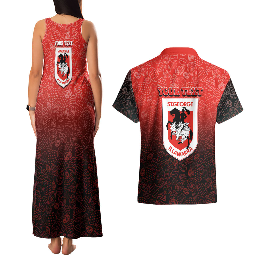 Personalized St. George Illawarra Dragons Couples Matching Tank Maxi Dress and Hawaiian Shirt Easter Mascot - Colorful Eggs Cartoon Style