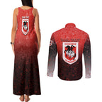 Personalized St. George Illawarra Dragons Couples Matching Tank Maxi Dress and Long Sleeve Button Shirt Easter Mascot - Colorful Eggs Cartoon Style