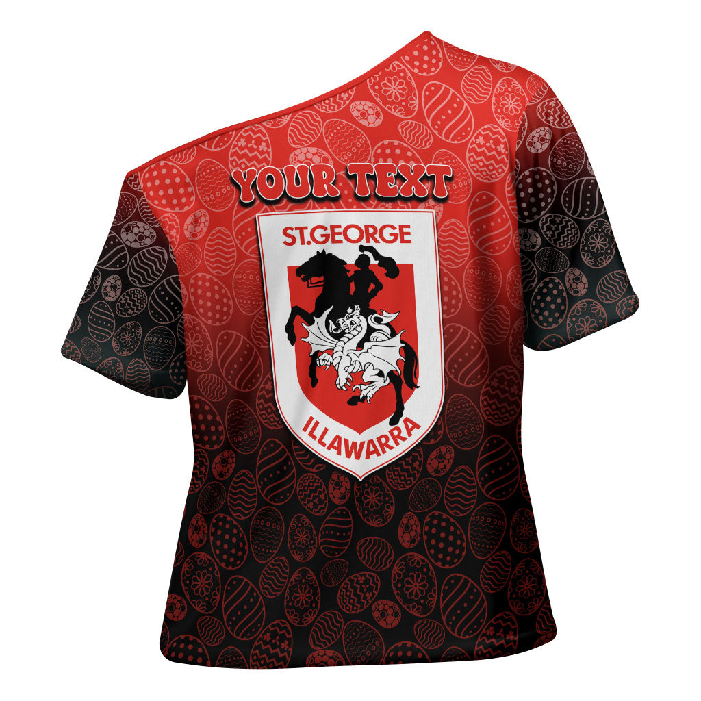 Personalized St. George Illawarra Dragons Cross Shoulder Shirt Easter Mascot - Colorful Eggs Cartoon Style