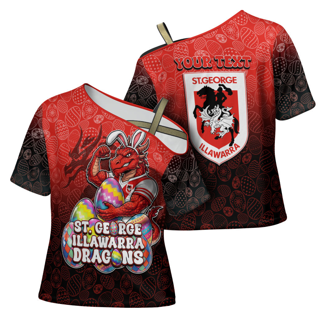 Personalized St. George Illawarra Dragons Cross Shoulder Shirt Easter Mascot - Colorful Eggs Cartoon Style