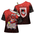 Personalized St. George Illawarra Dragons Cross Shoulder Shirt Easter Mascot - Colorful Eggs Cartoon Style