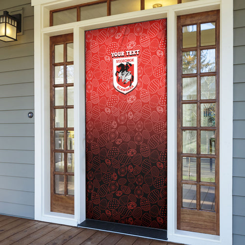 Personalized St. George Illawarra Dragons Door Cover Easter Mascot - Colorful Eggs Cartoon Style