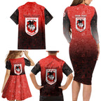 Personalized St. George Illawarra Dragons Family Matching Long Sleeve Bodycon Dress and Hawaiian Shirt Easter Mascot - Colorful Eggs Cartoon Style