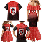 Personalized St. George Illawarra Dragons Family Matching Mermaid Dress and Hawaiian Shirt Easter Mascot - Colorful Eggs Cartoon Style