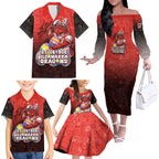 Personalized St. George Illawarra Dragons Family Matching Off The Shoulder Long Sleeve Dress and Hawaiian Shirt Easter Mascot - Colorful Eggs Cartoon Style