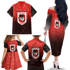 Personalized St. George Illawarra Dragons Family Matching Off The Shoulder Long Sleeve Dress and Hawaiian Shirt Easter Mascot - Colorful Eggs Cartoon Style