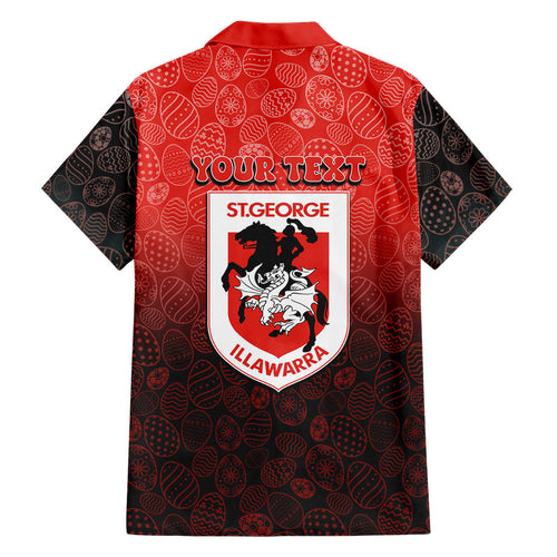Personalized St. George Illawarra Dragons Family Matching Off The Shoulder Long Sleeve Dress and Hawaiian Shirt Easter Mascot - Colorful Eggs Cartoon Style