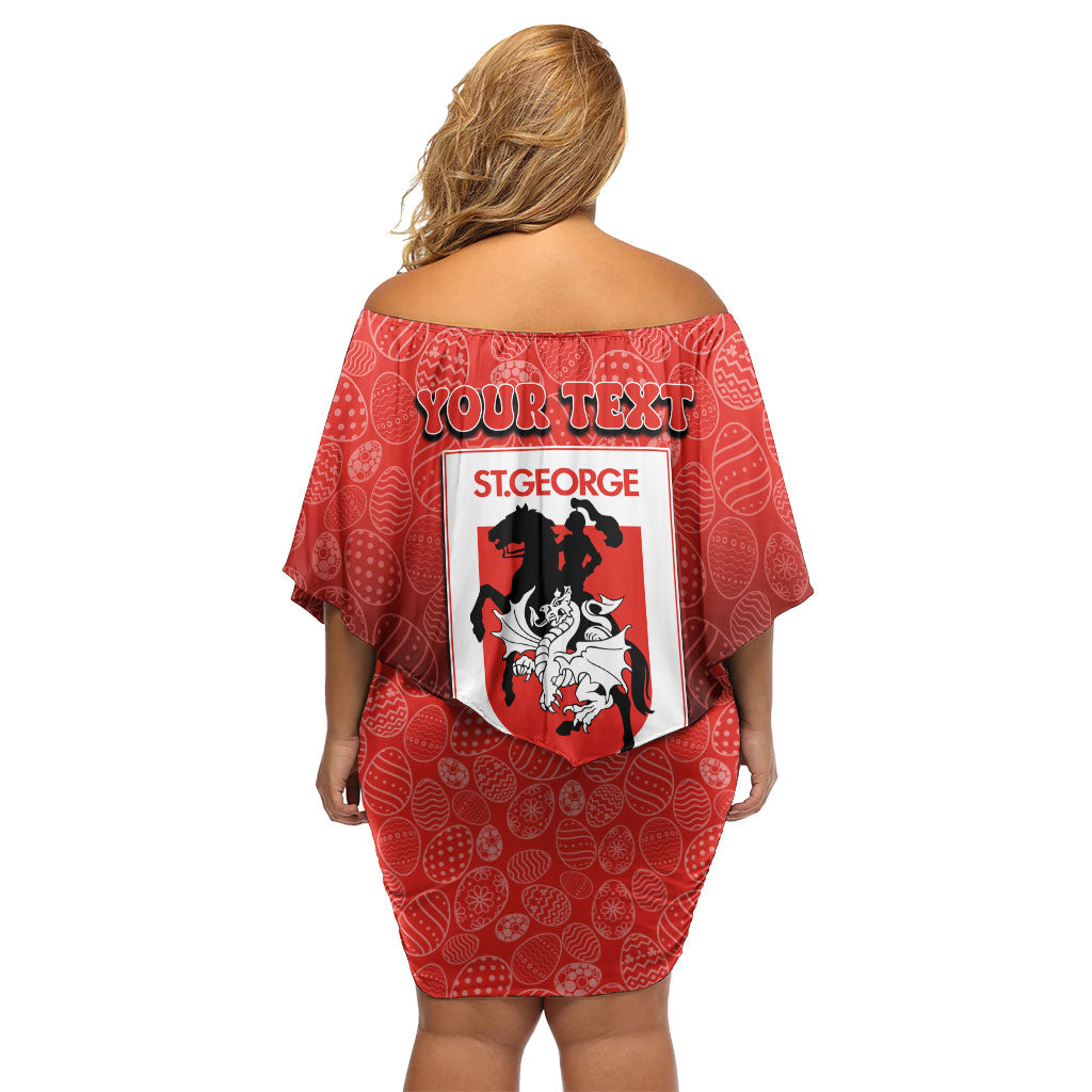 Personalized St. George Illawarra Dragons Family Matching Off Shoulder Short Dress and Hawaiian Shirt Easter Mascot - Colorful Eggs Cartoon Style