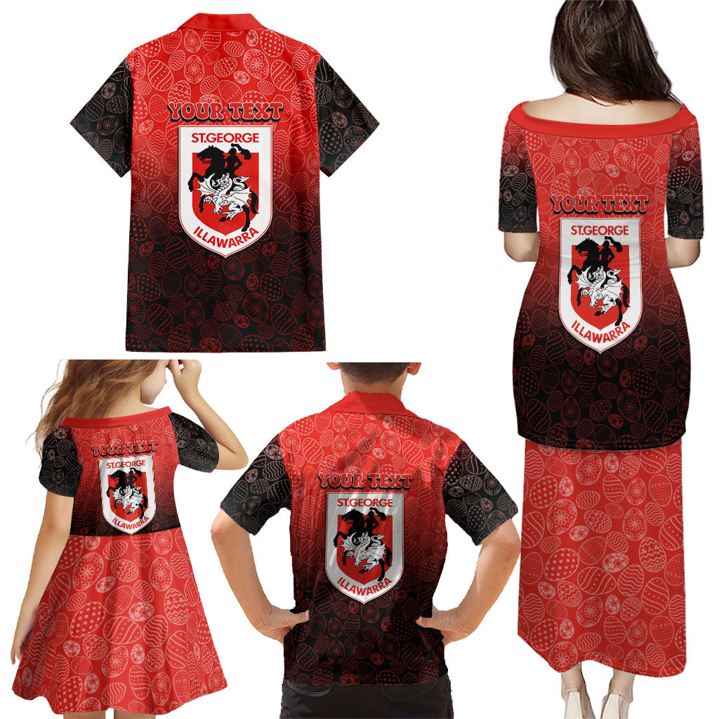 Personalized St. George Illawarra Dragons Family Matching Puletasi and Hawaiian Shirt Easter Mascot - Colorful Eggs Cartoon Style