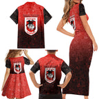 Personalized St. George Illawarra Dragons Family Matching Short Sleeve Bodycon Dress and Hawaiian Shirt Easter Mascot - Colorful Eggs Cartoon Style