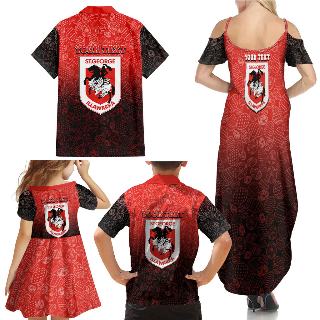 Personalized St. George Illawarra Dragons Family Matching Summer Maxi Dress and Hawaiian Shirt Easter Mascot - Colorful Eggs Cartoon Style