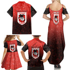 Personalized St. George Illawarra Dragons Family Matching Summer Maxi Dress and Hawaiian Shirt Easter Mascot - Colorful Eggs Cartoon Style