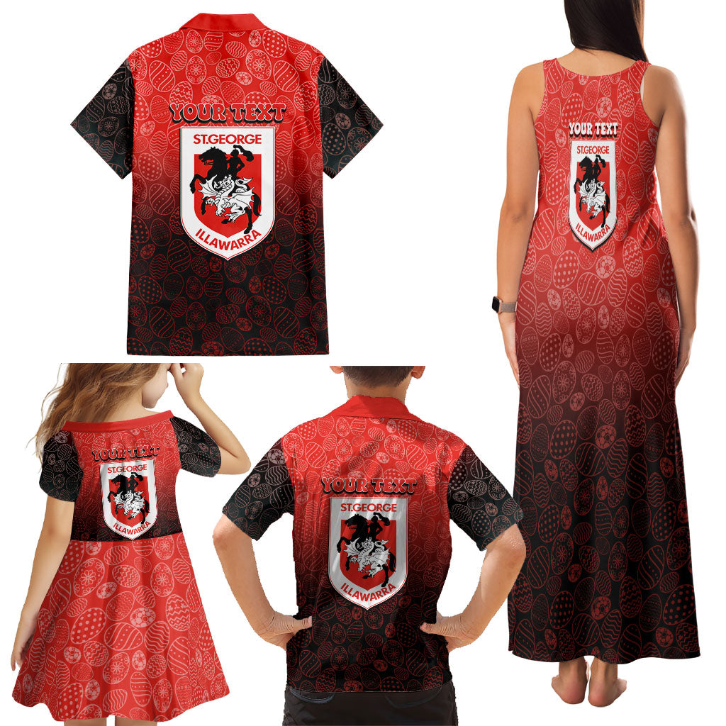 Personalized St. George Illawarra Dragons Family Matching Tank Maxi Dress and Hawaiian Shirt Easter Mascot - Colorful Eggs Cartoon Style