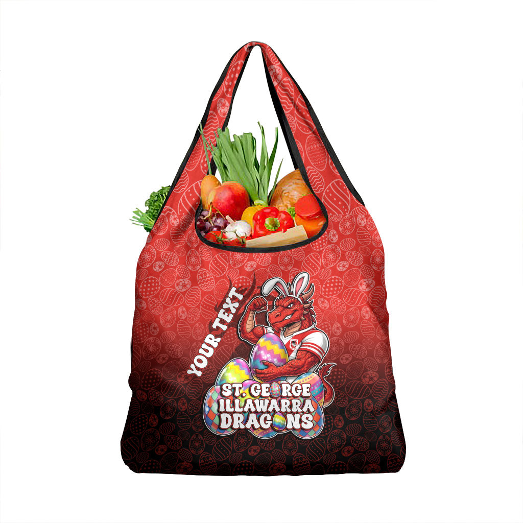 Personalized St. George Illawarra Dragons Grocery Bag Easter Mascot - Colorful Eggs Cartoon Style