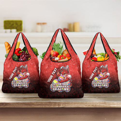 Personalized St. George Illawarra Dragons Grocery Bag Easter Mascot - Colorful Eggs Cartoon Style