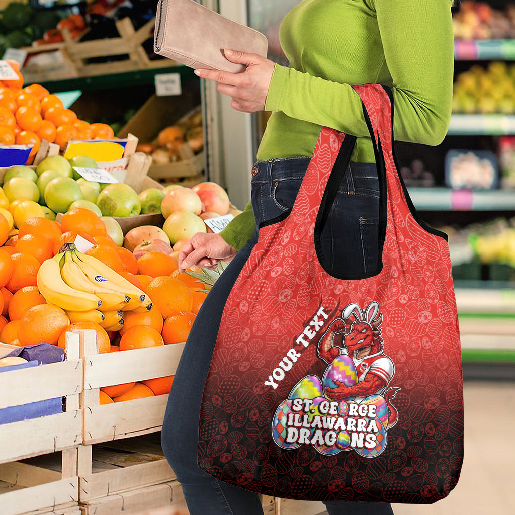Personalized St. George Illawarra Dragons Grocery Bag Easter Mascot - Colorful Eggs Cartoon Style