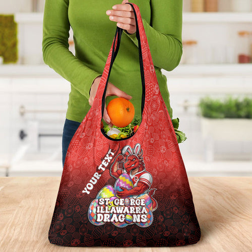 Personalized St. George Illawarra Dragons Grocery Bag Easter Mascot - Colorful Eggs Cartoon Style