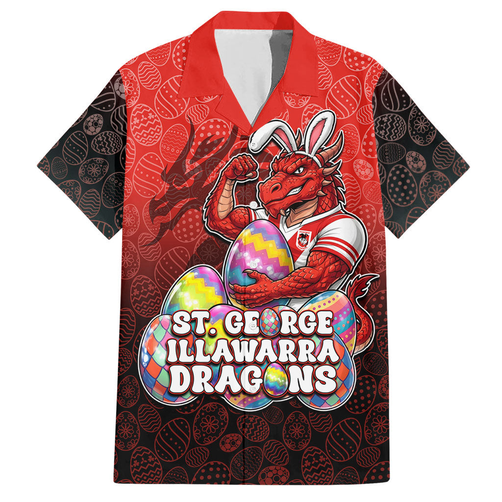 Personalized St. George Illawarra Dragons Hawaiian Shirt Easter Mascot - Colorful Eggs Cartoon Style