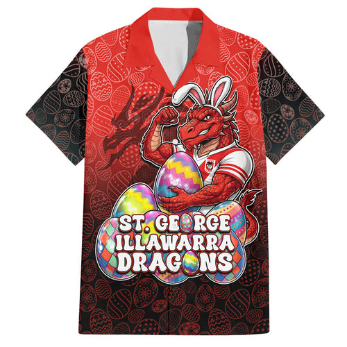 Personalized St. George Illawarra Dragons Hawaiian Shirt Easter Mascot - Colorful Eggs Cartoon Style