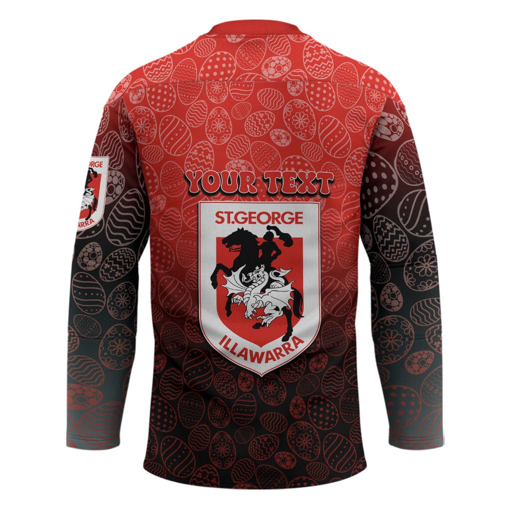 Personalized St. George Illawarra Dragons Hockey Jersey Easter Mascot - Colorful Eggs Cartoon Style