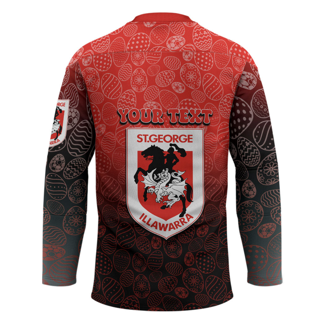 Personalized St. George Illawarra Dragons Hockey Jersey Easter Mascot - Colorful Eggs Cartoon Style