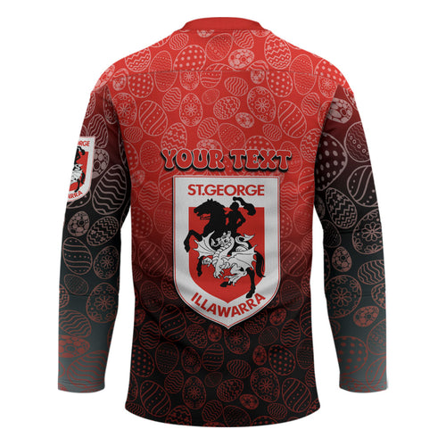 Personalized St. George Illawarra Dragons Hockey Jersey Easter Mascot - Colorful Eggs Cartoon Style