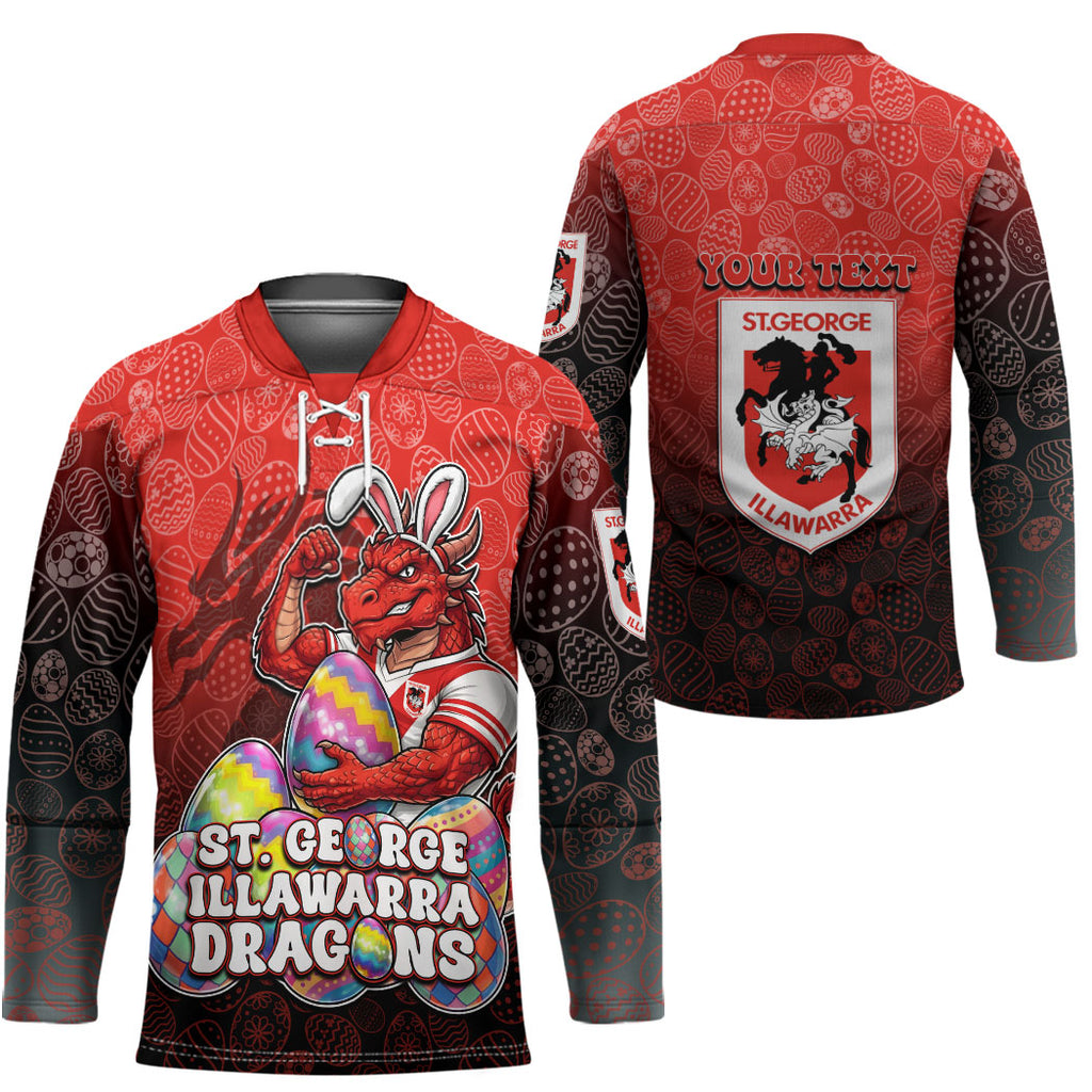 Personalized St. George Illawarra Dragons Hockey Jersey Easter Mascot - Colorful Eggs Cartoon Style