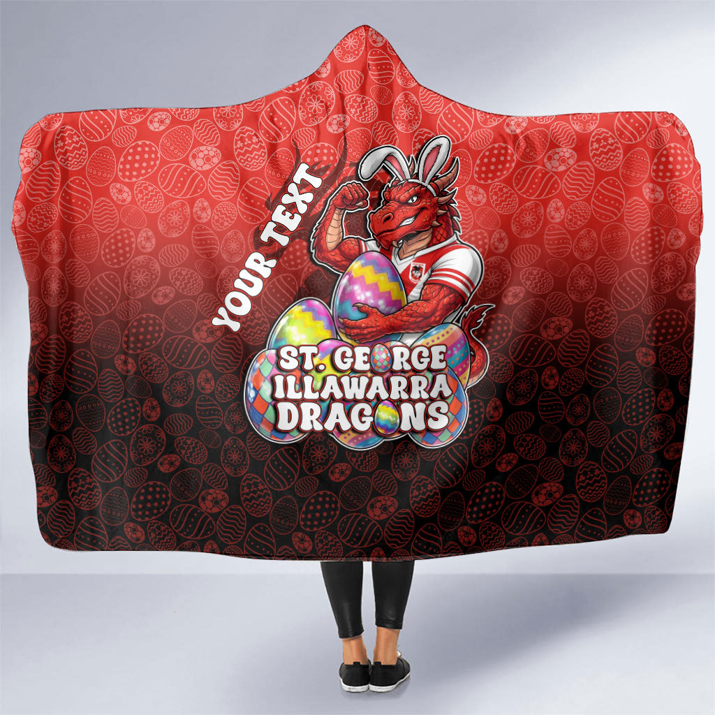 Personalized St. George Illawarra Dragons Hooded Blanket Easter Mascot - Colorful Eggs Cartoon Style