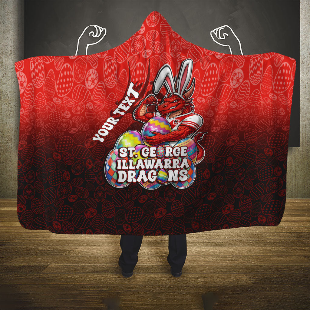Personalized St. George Illawarra Dragons Hooded Blanket Easter Mascot - Colorful Eggs Cartoon Style