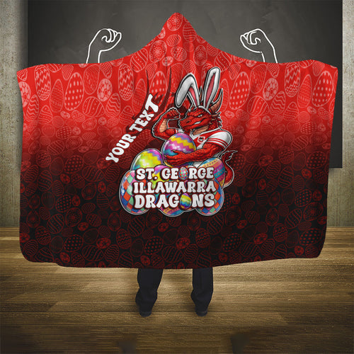 Personalized St. George Illawarra Dragons Hooded Blanket Easter Mascot - Colorful Eggs Cartoon Style