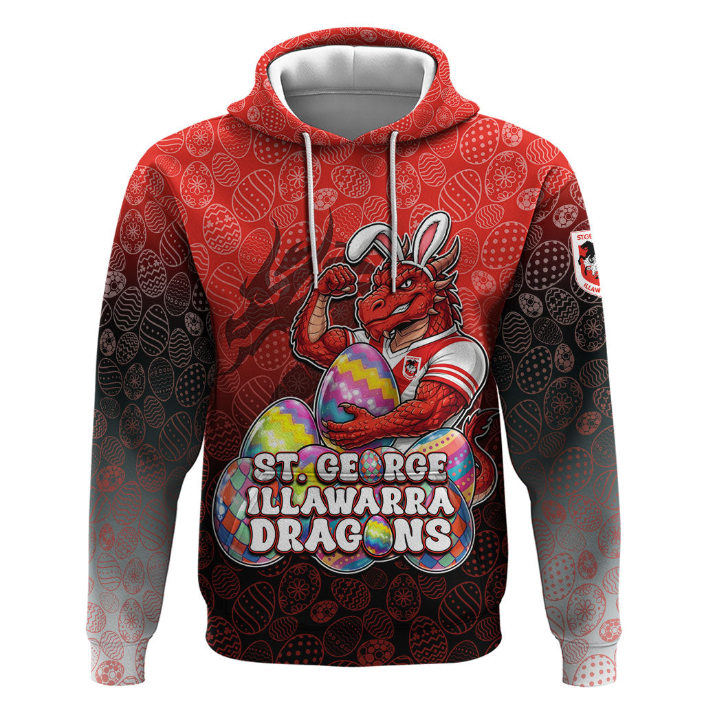 Personalized St. George Illawarra Dragons Hoodie Easter Mascot - Colorful Eggs Cartoon Style