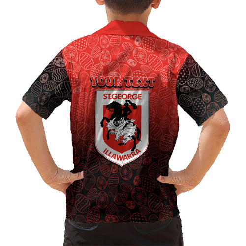 Personalized St. George Illawarra Dragons Kid Hawaiian Shirt Easter Mascot - Colorful Eggs Cartoon Style